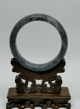 21年老店天然和田玉墨玉（青花）手镯59mm圈口有证书编号5960