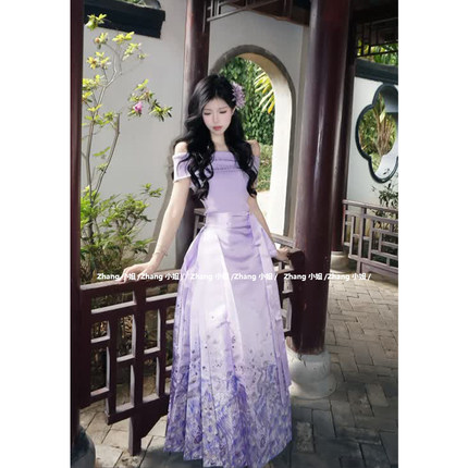 新中式国风紫色汉服马面裙女夏季成人礼长款高腰半身裙上衣一整套