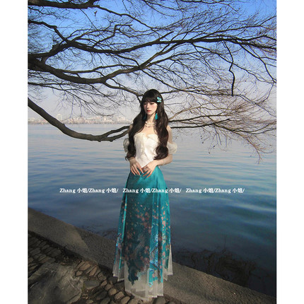 新中式国风蓝色改良汉服马面裙女夏季小个子长款半身裙上衣一整套