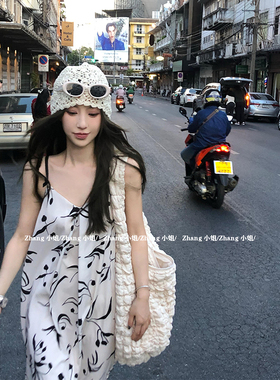 法式复古吊带连衣裙女夏季纯欲宽松慵懒风松弛感旅游度假无袖长裙