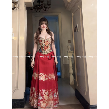 新中式国风红色改良马面裙套装女秋冬季婚礼订婚小个子半身裙长裙