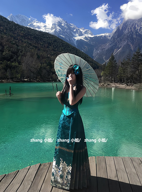 新中式国风蓝色汉服改良马面裙女春秋成人礼绝美抹胸上衣休闲套装