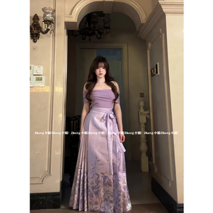 新中式国风紫色蛇年汉服改良马面裙女秋冬高腰显瘦半身裙上衣套装