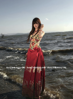 新中式国风红色改良汉服马面裙女夏季订婚婚服百褶半身裙上衣套装