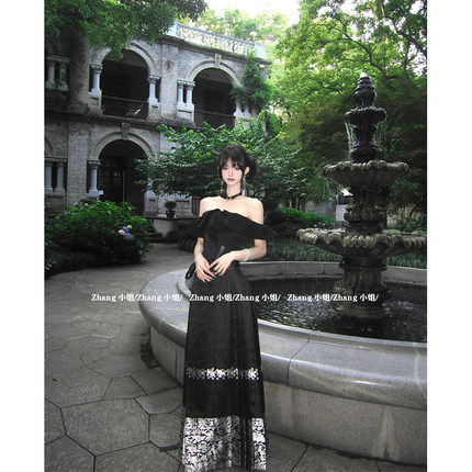 新中式国风黑色改良汉服马面裙女春秋新款高腰显瘦半身裙上衣套装