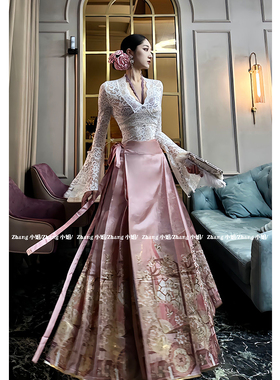 新中式国风粉色改良汉服马面裙女秋冬日常高腰显瘦半身裙上衣套装