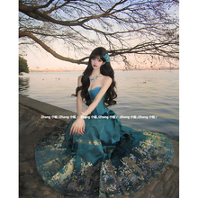 新中式国风蓝色汉服马面裙女夏季小个子绝美长款半身裙抹胸一整套