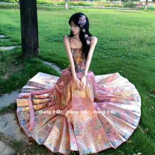 新中式国风粉色汉服马面裙上衣套装女夏季宽松长款绝美大摆裙伞裙