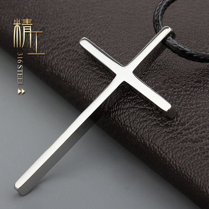 个性百搭十字架钛钢项链男士吊坠