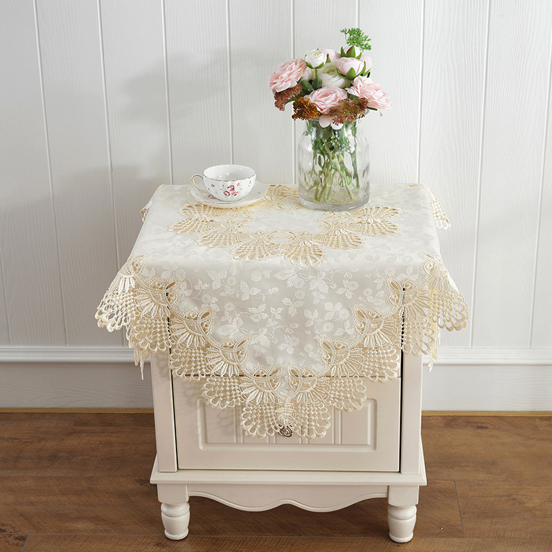 卧室欧式床头柜盖布桌布布艺蕾丝简约现代台布家用电视冰箱防尘罩