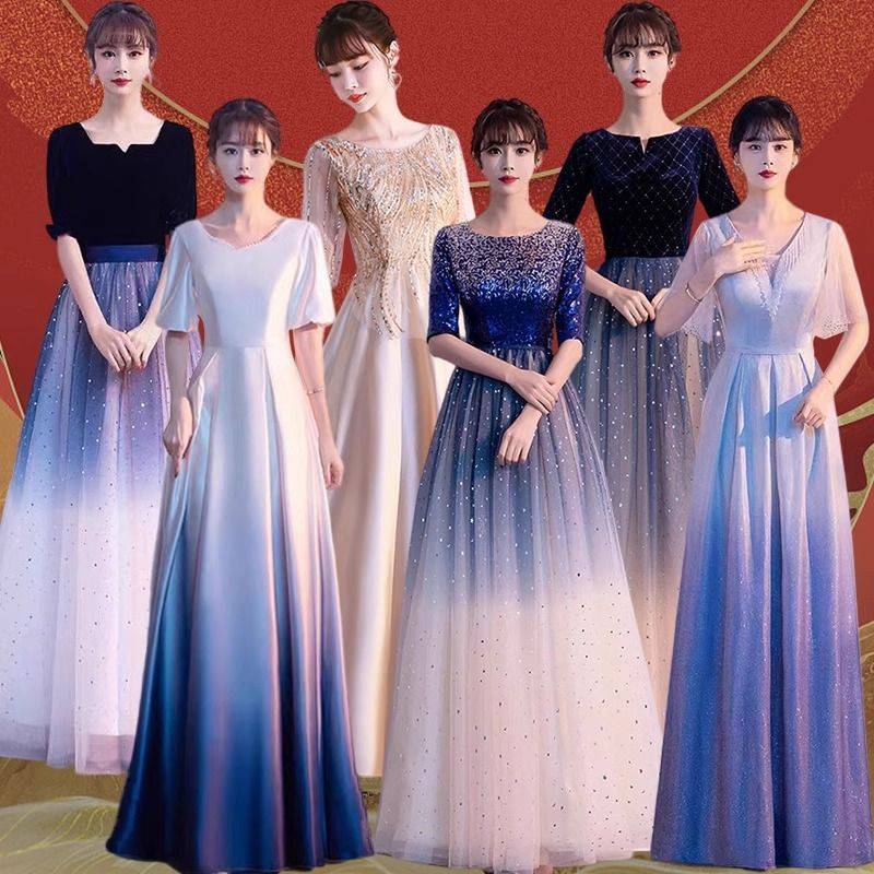 大合唱演出服女长裙新款主持人学生成人朗诵红歌合唱团表演晚礼服图片