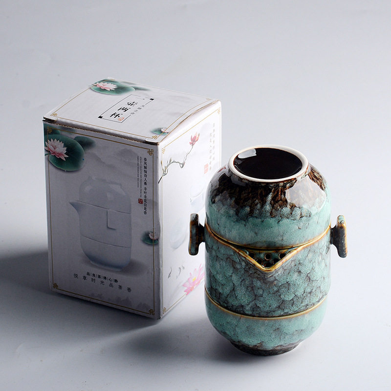 直播供应快客壶旅行杯建盏窑变功夫旅行茶具一壶两杯小套装