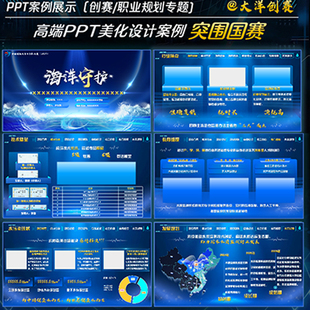蓝色科技风互联网+挑战杯三创赛海洋PPT模板可编辑高端定制原创