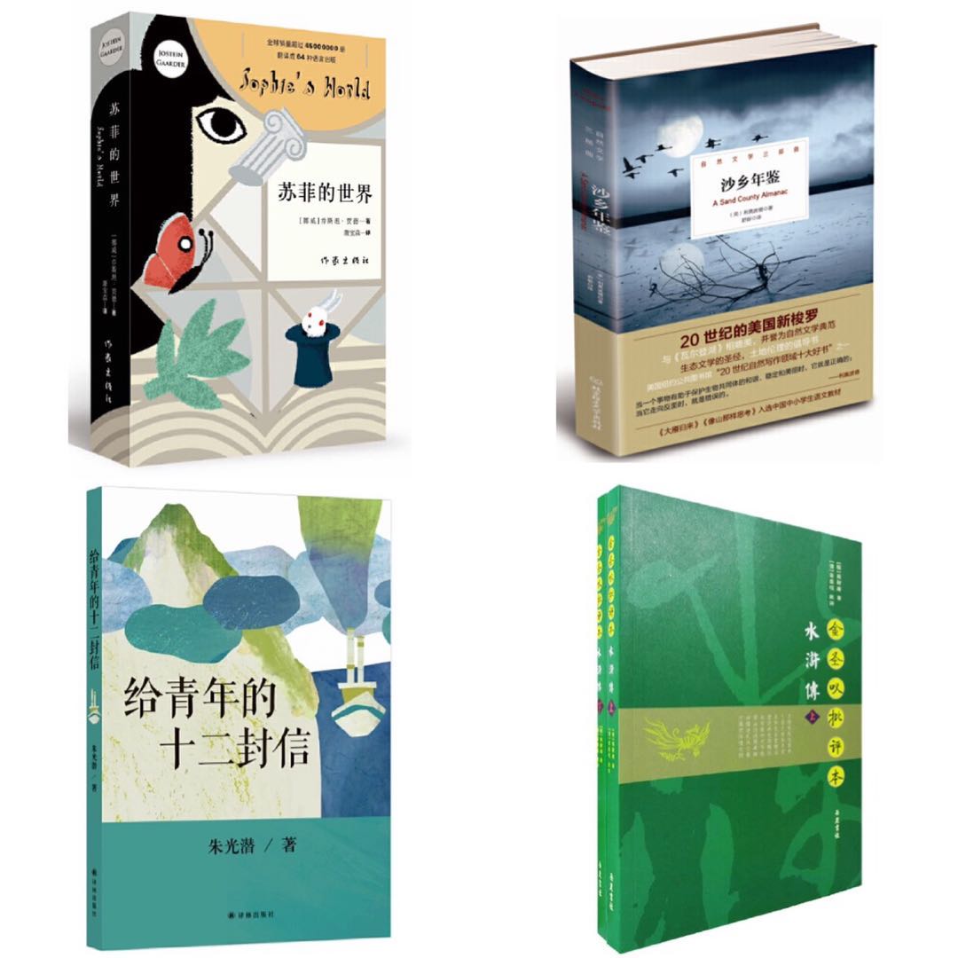 【赠送精美软面抄】苏菲的世界+沙乡年鉴+给青年的十二封信+金圣叹批评本水浒传上下册 共5册 八年级阅读书目 包邮