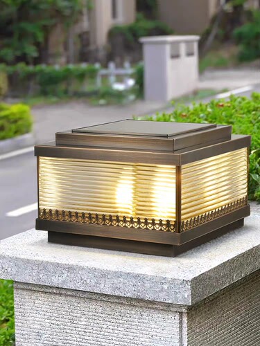 全铜太阳能围墙庭院柱头户外防水大门门柱柱子花园简约别墅庭院灯