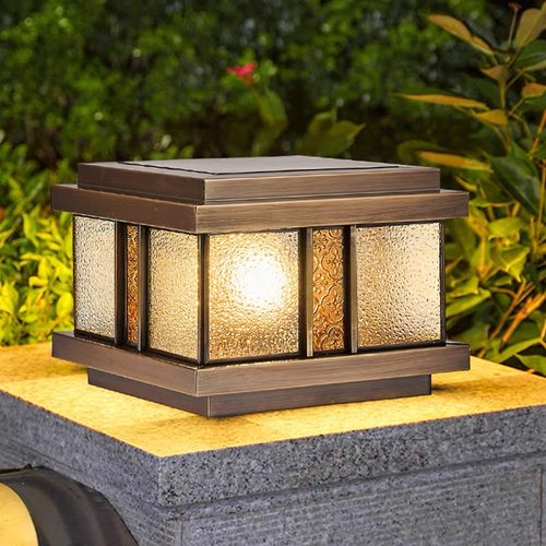 全铜太阳能柱头灯户外防水庭院灯室外新中式围墙别墅大门柱子灯