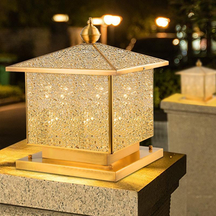 太阳能全铜柱头灯庭院户外围墙门柱别墅柱子大门口灯室外接电款