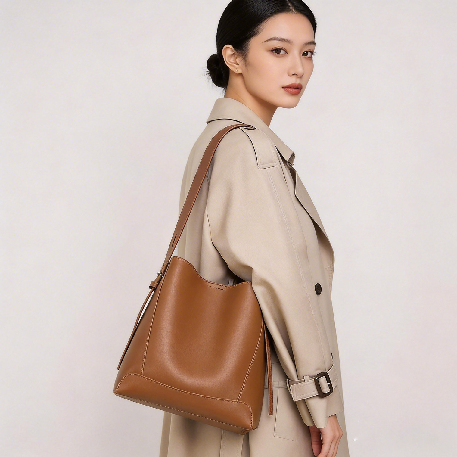 真皮水桶包女大容量单肩斜挎包高级感小众礼物妈妈通勤手提托特包