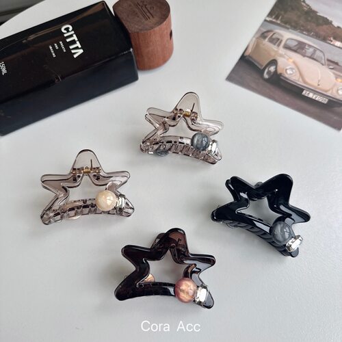 韩版琥珀色五角星珍珠精致鲨鱼夹