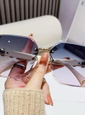 大框切边方框墨镜女闪粉满天星H家高级感休闲百搭金属女士太阳镜
