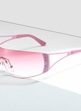 潮流Y2K辣妹甜酷复古无框点钻眼镜无框切边潮流墨镜镂空欧美