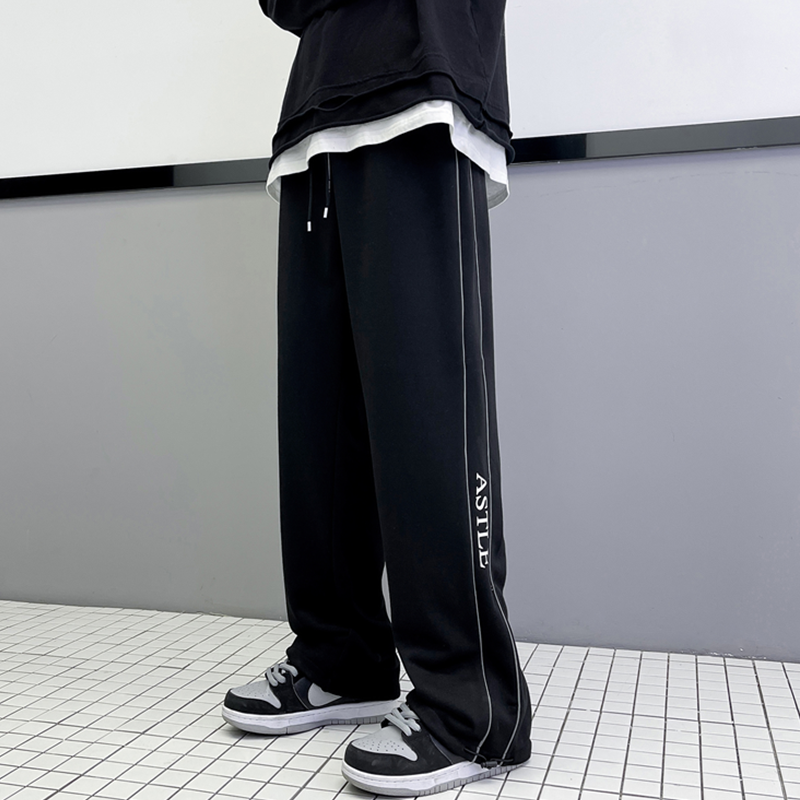 2023春装宽松潮流反光运动阔腿休闲卫裤KK16-常规P45-加绒P50，男装休闲裤，星座101A-1