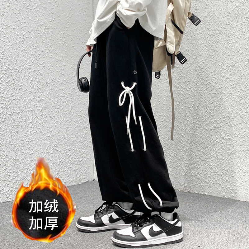 2023春夏装松紧腰港风缩脚卫裤男垂感休闲裤KK01普通35加绒40,男装休闲裤,星座101A-1