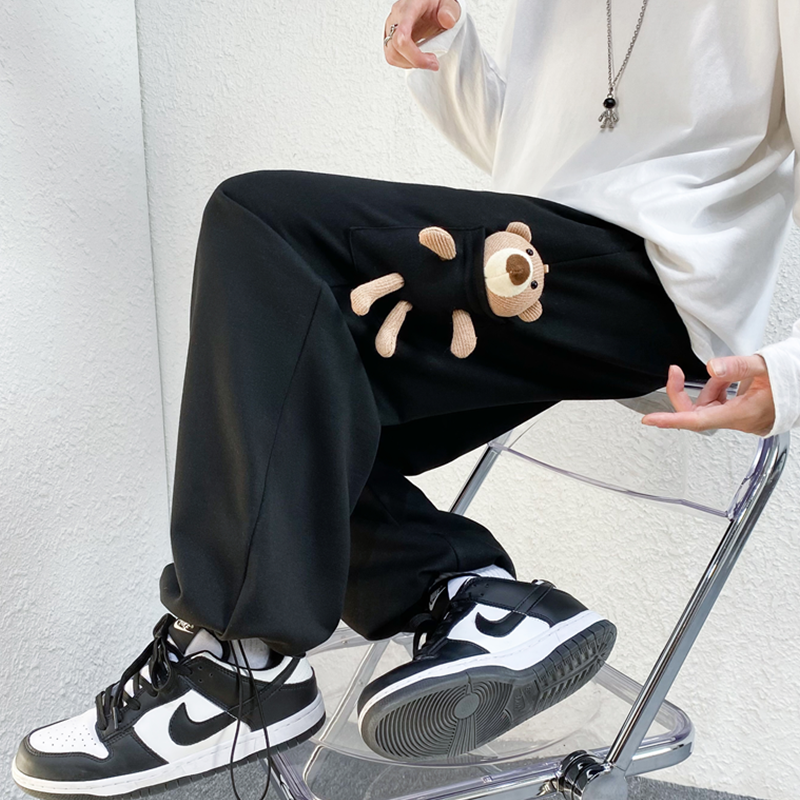 2023春季四季款小熊加绒卫裤KK11普通P35-加绒P40，男装休闲裤，星座101A-1