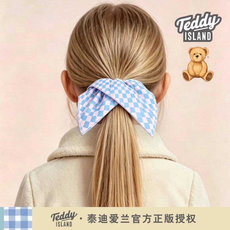 正版泰迪爱兰teddy儿童蝴蝶结方巾发绳扎马尾大肠发圈女孩头发饰