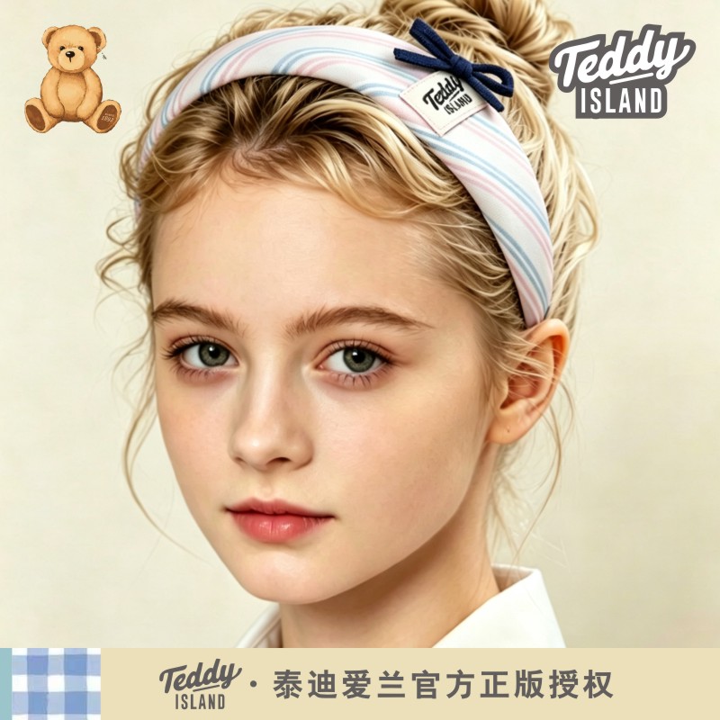 正版泰迪爱兰teddy复古高级感格纹发箍高颅顶头箍蝴蝶结丸子头女