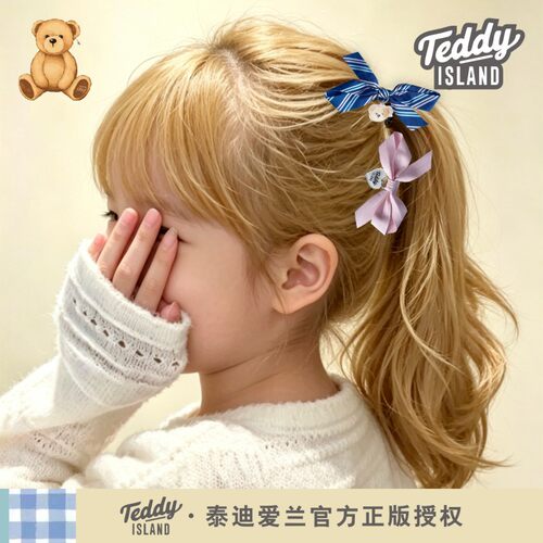 正版泰迪爱兰teddy韩版学院风蝴蝶结条纹发夹侧边夹发饰发卡头饰