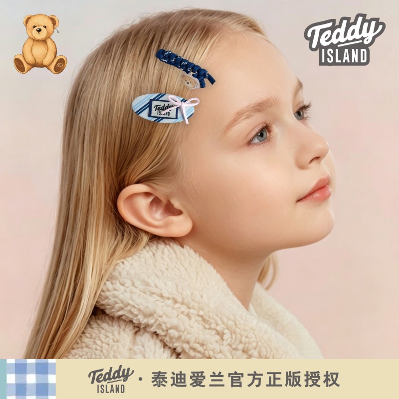 正版泰迪爱兰teddy儿童韩版复古格纹简约布艺发夹鸭嘴碎发刘海夹