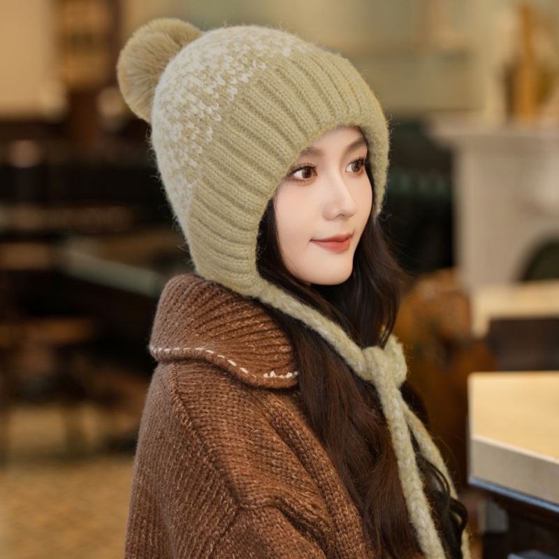 加绒骑车防风帽子女冬天东北哈尔滨防寒帽户外加厚保暖针织雷锋帽