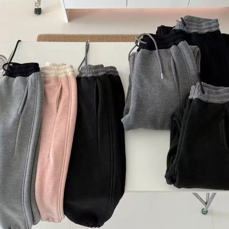 拼色腰头羊毛加绒运动卫裤