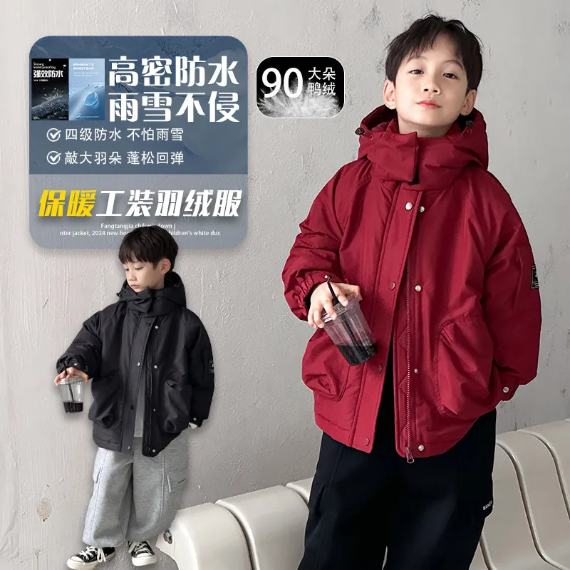 90白鸭绒连帽长袖工装羽绒服