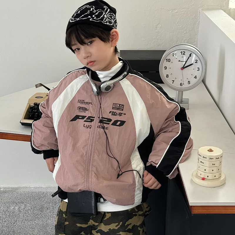 儿童洋气撞色夹棉加厚长袖夹克潮2025秋冬款韩版男童休闲拉链外套