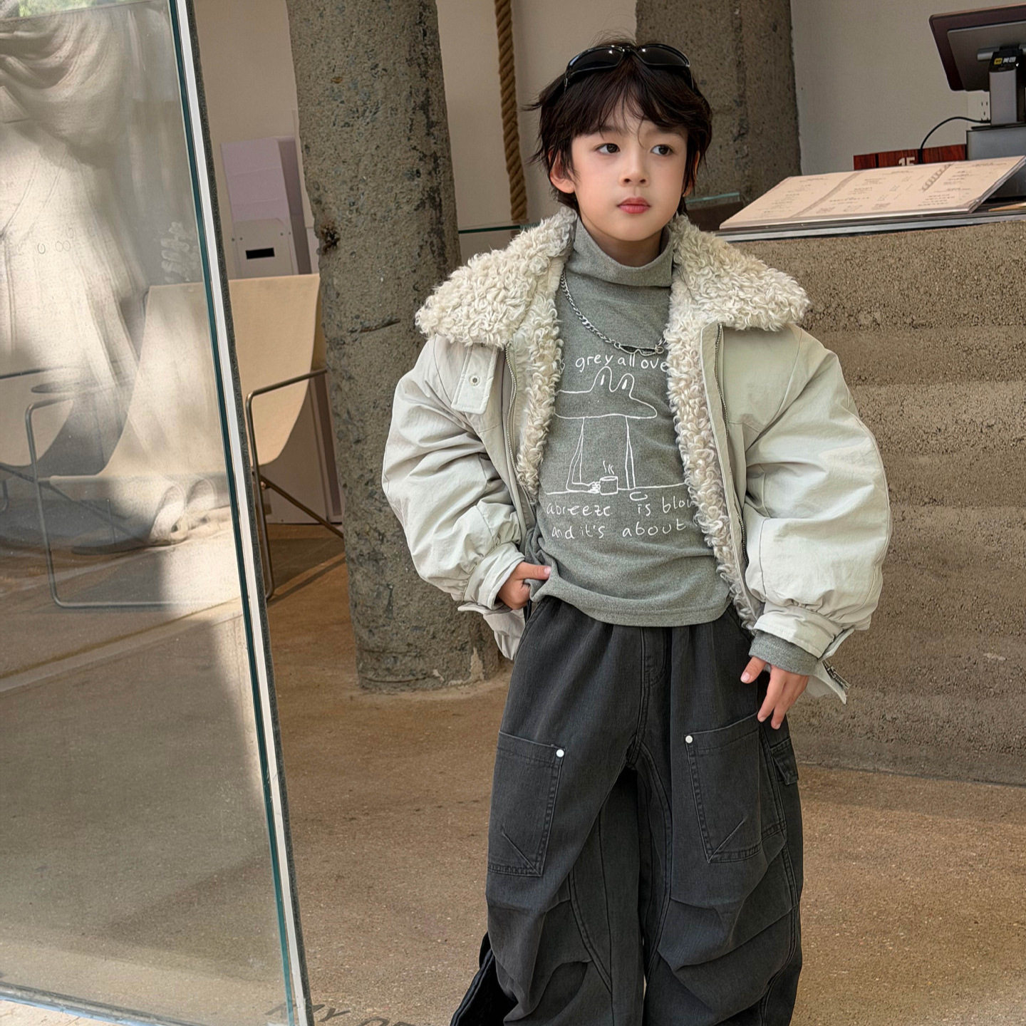 儿童洋气毛领加绒加厚翻领长袖棉服2026冬季韩版男童保暖棉衣外套