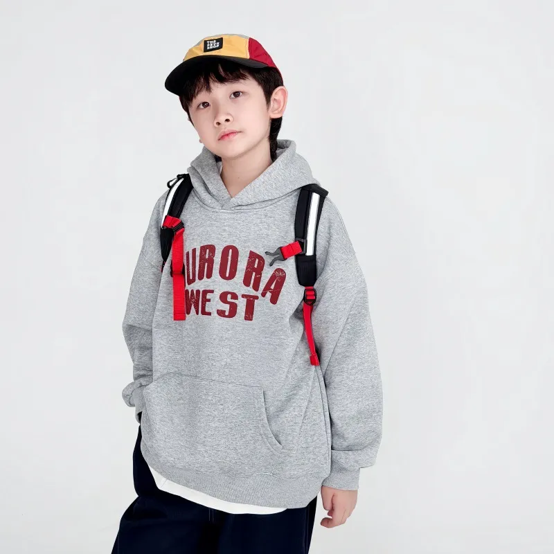 字母印花加绒连帽长袖套头卫衣