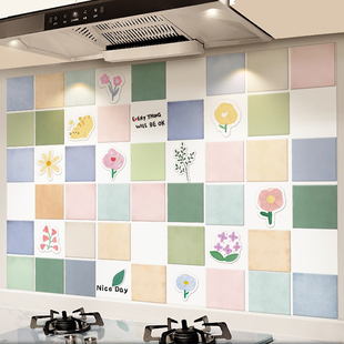 厨房防油污贴纸自粘防火耐高温灶台墙壁纸橱柜油烟机瓷砖遮丑墙贴