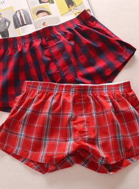 2026春季安克拉红色纯棉格子青年男生阿罗裤深红男士平角裤内裤头