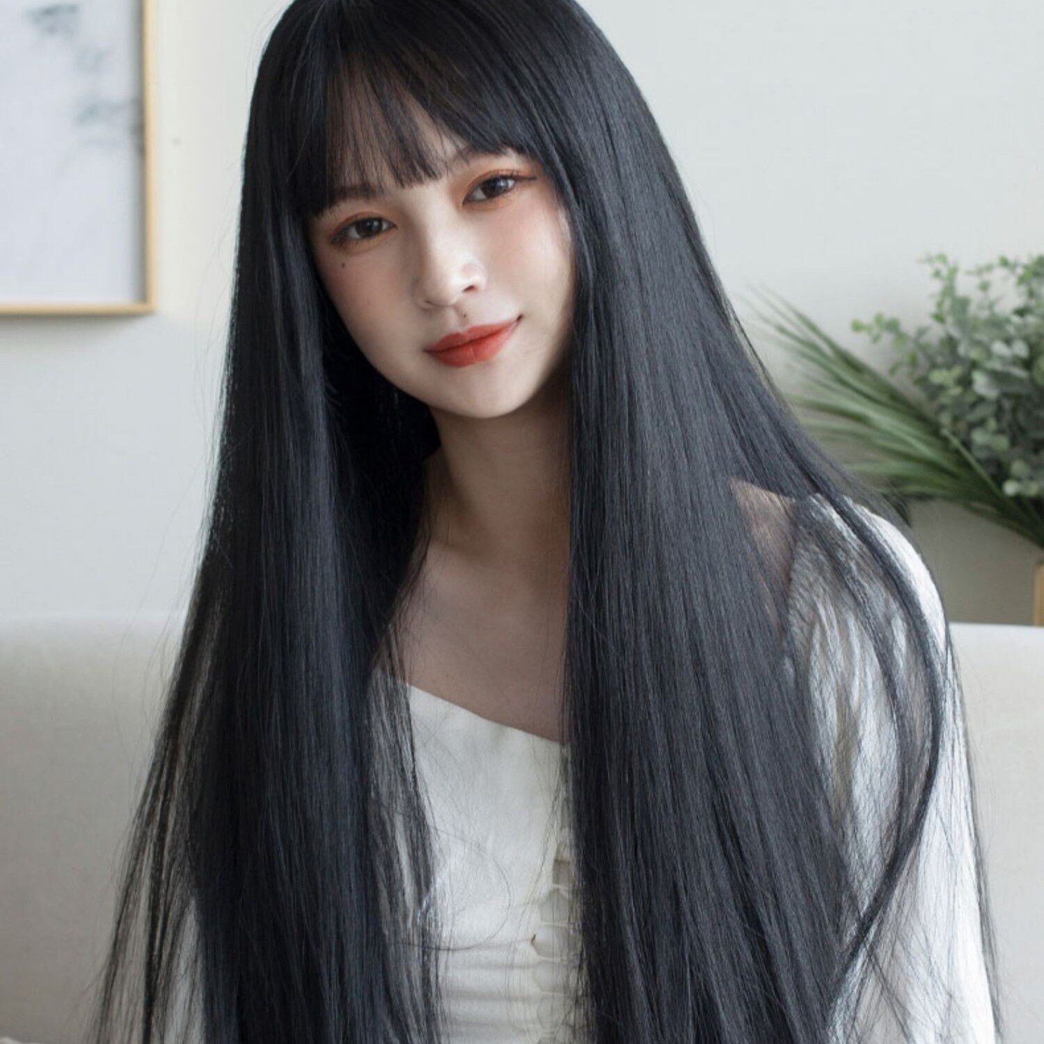 22寸全头发套假发女款中分长直发中长款全真人发丝减龄自然舒适