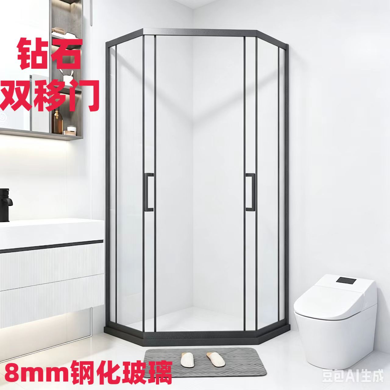 包邮钻石双移门浴屏淋浴房玻璃淋浴房洗澡间沐浴干湿分离隔断