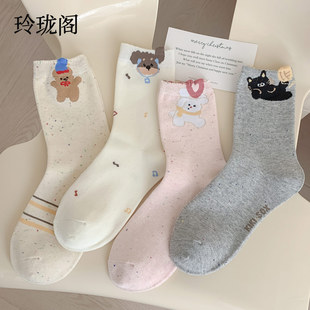 薄款 可爱袜子女中筒袜ins潮夏季 纯棉无骨堆堆袜卡通日系长袜夏天