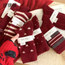 红袜子女款冬款2026马年新款爆款酒红色本命年新年袜冬天礼物长袜