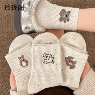 可爱夏季 纯棉防臭中筒袜点子纱小熊潮流袜韩国卡通日系 袜子女款