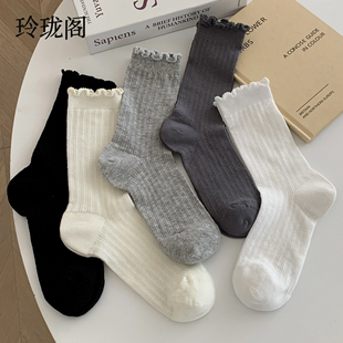 薄款 堆堆袜子女夏季 ins潮芭蕾风镂空网眼透气纯棉中筒袜长袜夏天