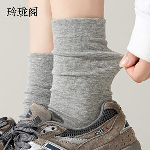 灰色袜子女款夏薄款2026新款爆款纯棉堆堆袜中筒袜无骨月子袜长袜