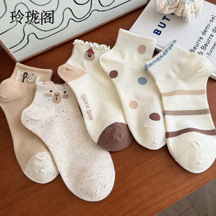 可爱短袜子女2025新款 ins潮夏纯棉中筒袜卡通白色无骨夏季 薄款