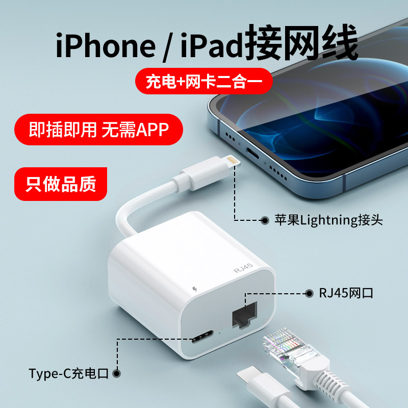 适用于苹果手机网线转接口直播以太网连接器ipad网卡直连网络平板