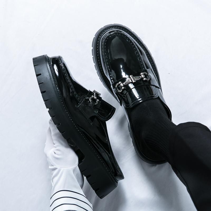 2025跨境大码包头皮托男士青少年无后跟套筒大头皮鞋漆皮亮面皮鞋